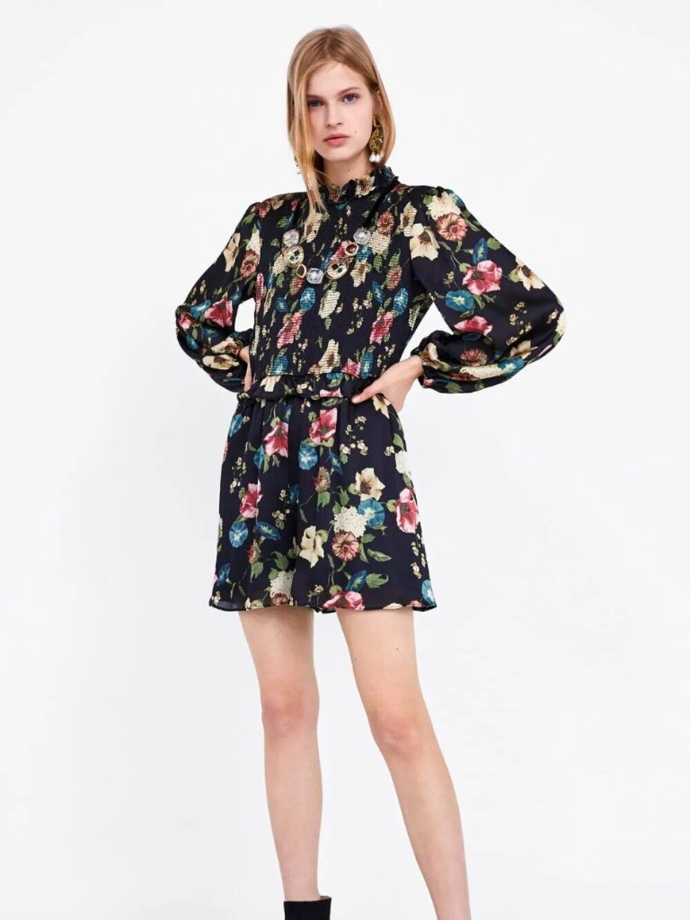 ZARA Multicolor Floral Romper Long sleeve romper